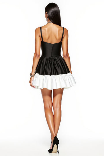 Black and White A Line Satin Cocktail Dress